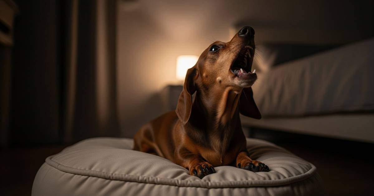 老犬が夜泣き（夜鳴き）をしている画像