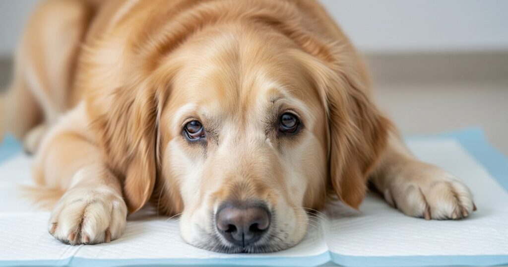 下痢で体調が悪そうな老犬の画像