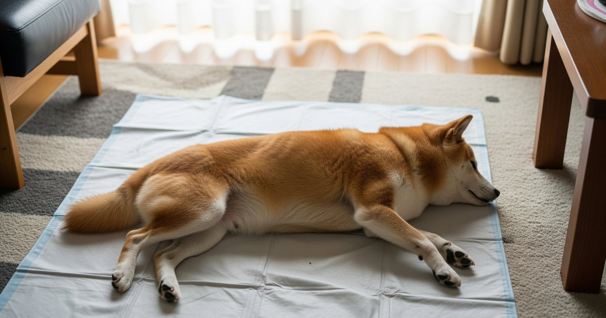 老犬が寝たきりの画像